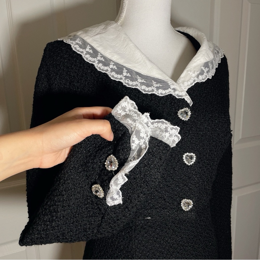 Shein black tweed 2pc with lace trim - Picture 3 of 5